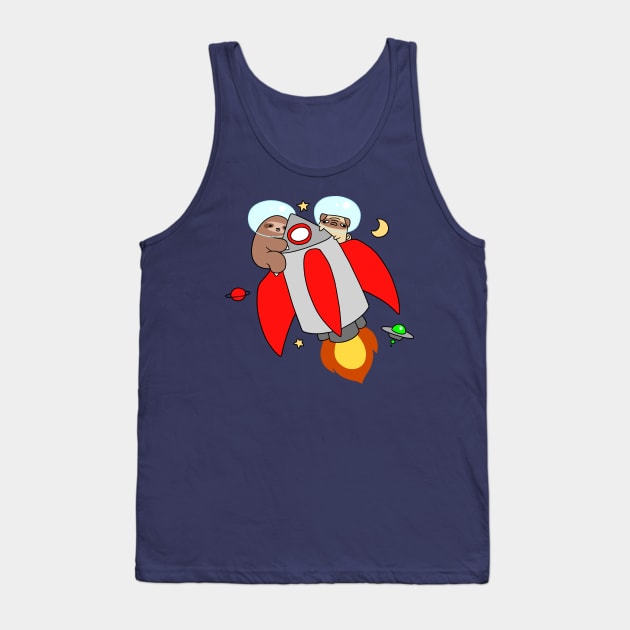 Rocket Ship Sloth and Pug Tank Top by saradaboru